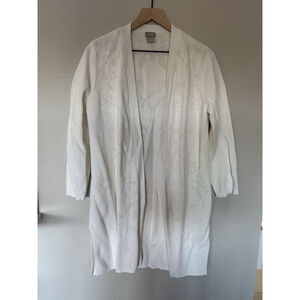 Chico’s Open Front Long Knit Cardigan Size 2 (L) White Lightweight Duster